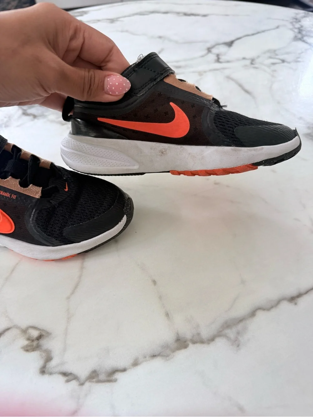 Nike Kids Black and Orange Velcro Athletic Sneakers